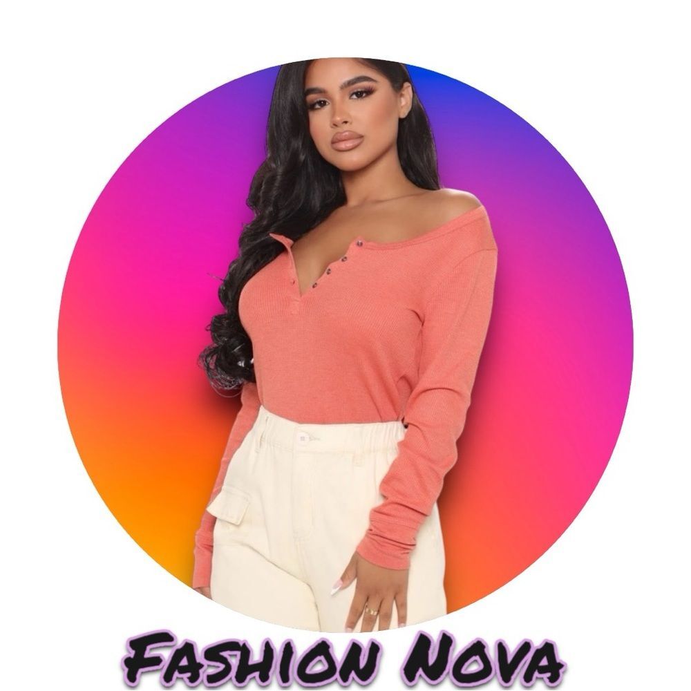 Preowned Fashion Nova Long Sleeve Henley V neck button Top - Peachy Orange